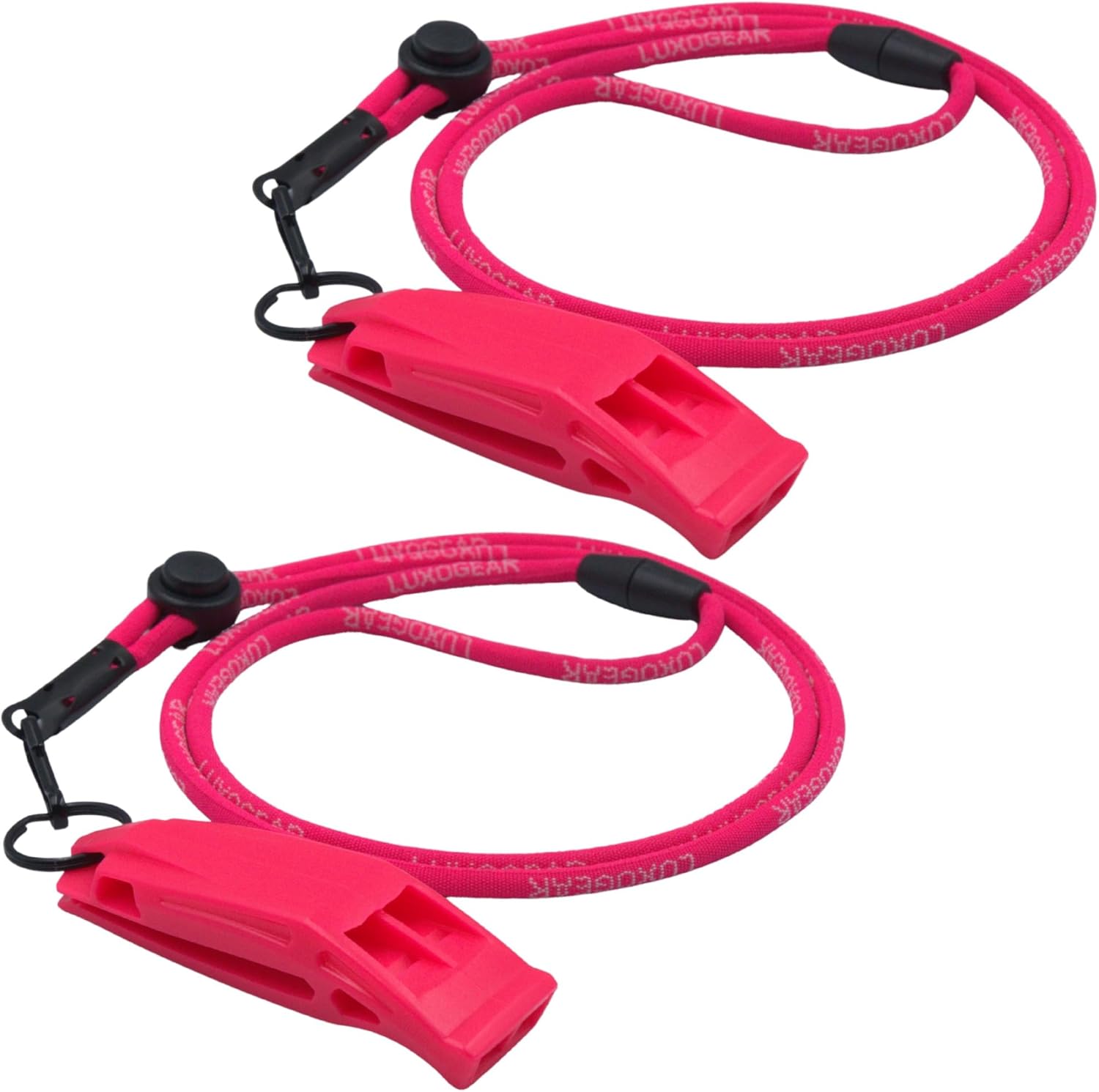LuxoGear Pink Whistle (2-Pack) 120dB Loud Safety & Emergency Whistle with Lanyard and Breakaway Clasp for Hiking, Kayak, Boat, Personal Safety, Travel, Emergency Kits