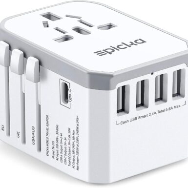 EPICKA Universal Travel Adapter, European Travel Plug Adapter - International Power Adapter Worldwide Charger with USB-C & 4 USB-A Ports, Travel Essentials for Italy, Japan, Europe, UK (TA-105, White)